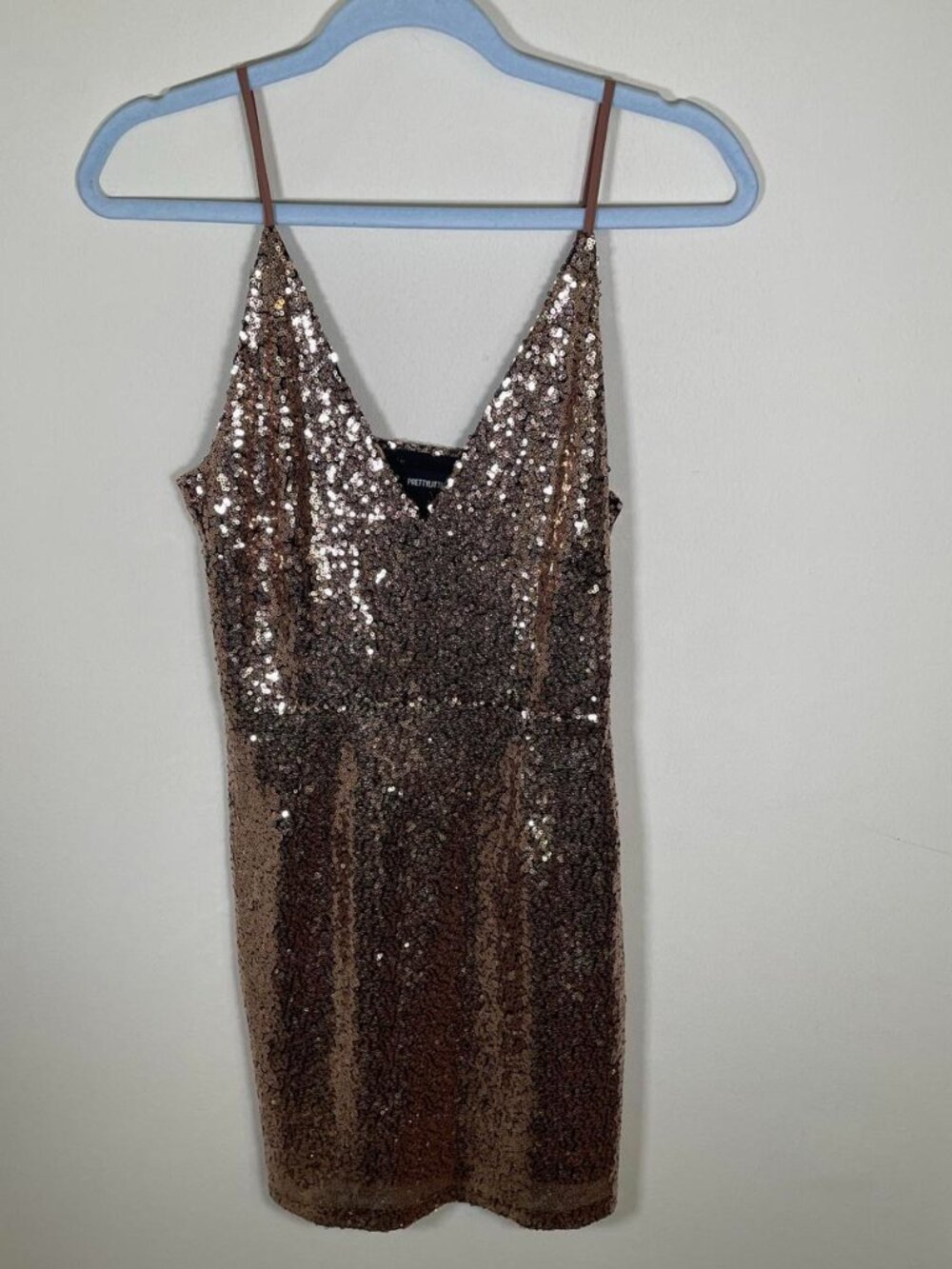 PrettyLittleThing Gold Sequin V Neck Mini Dress